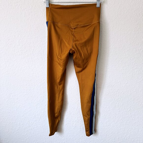 Nike Gold Side Athletic Stripe High Rise Ankle Leggings S - Picture 2 of 3